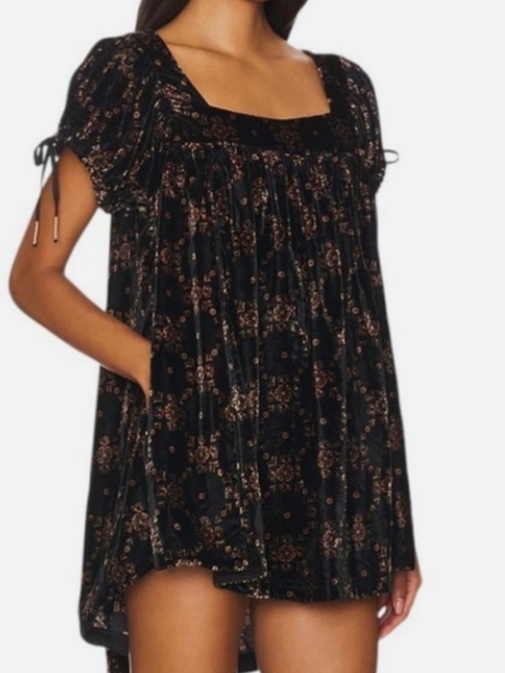 FREE PEOPLE SUMMER CAMP BLACK  VELVET FLORAL DRESS MEDIUM